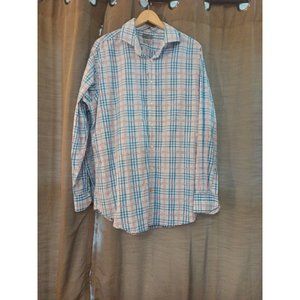 Men's Thomas Dean Multicolored Plaid Dress Shirt Blue/Pink Long Sleeve Size 2XL